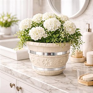 Cachepô Decorado Plástico Colibri 3,72 Litros 22 cm Marfim