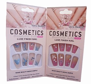 Kit com 2 caixas de unhas decoradas