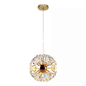 Pendente LED Dourado em Metal e Cristal Transparente 20cm 15W 3000K Bivolt (QD05233)