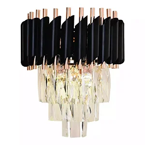Arandela LED Preta com Cristal Transparente 24×31cm Bivolt (DCB03913D)