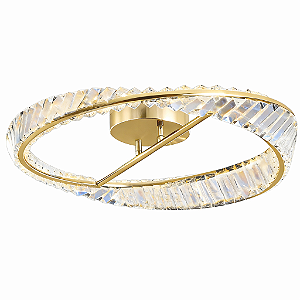 Plafon LED Metal Dourado e Cristais 26W 3000K Bivolt