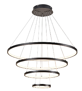 Pedente LED Moderno 4 Aros Preto em Aluminio 127W Bivolt 3000K/4000K/6000K (QD05312)