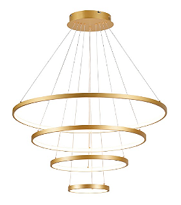 Pendente LED Moderno 4 aros Dourado em Aluminio 127W 3000K/4000K/6000K (QD05313)