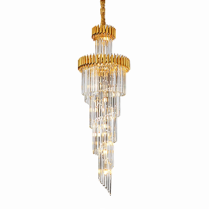 Pendente Dourado com Cristais Transparentes 180x65cm 22xE14
