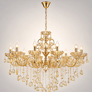 Pendente Dourado com Cristal Amber 75×80cm 8xE14