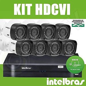 Kit CFTV 8 Câmeras Intelbras DVR Intelbras 1208-C HD 500Gb Cabos e Conectores