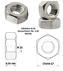 Porca Sextavada M10 Inox 304 Condor