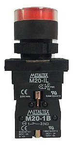 BOTÃO METALTEX PULSADOR ILUMINADO 220V 1NA+1NF VERMELHO