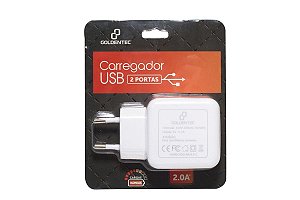 CARREGADOR DE PAREDE COM 2 USB BRANCO - GOLDENTEC