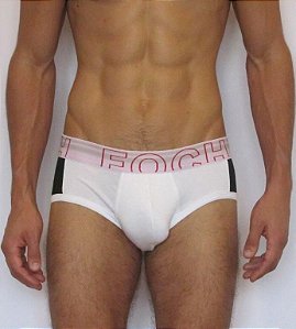 Cueca Slip Branco Recorte Lateral Preto