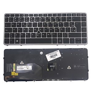 Teclado para HP Elitebook 840-G1 840-G2 850-G1 Preto com moldura Prata Retroiluminado