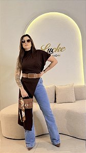 BLUSA TUNICA ASSIMETRICA MARROM