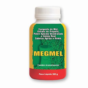 MEGMEL | Composto de Mel, Extrato de Própolis, Pólen Apícola e Geleia Real - Sabores Agrião e Romã | 300g