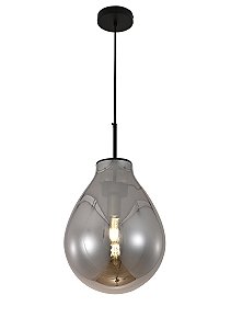 Pendente 22×30CM E27×1 Metal Preto com Vidro Fumê e Cabo de 3M