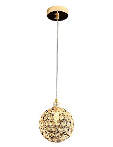 Pendente 12cm G9×1 Metal Dourado com Cristal e Cabo de 1,5m