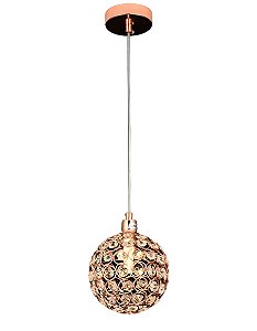 Pendente de Cristal Rosé 12cm para 1 Lâmpada G9 Bivolt com Cabo de 1,5m