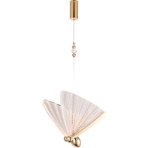 Pendente Borboleta LED 6W 3000K Bivolt Metal Dourado e Acrílico 22x22cm