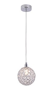 Pendente de Metal Cromado e Cristal 12cm com Soquete G9 e Cabo de 1,5m