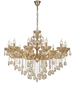 Pendente de Cristal Âmbar 100x100cm para 12 Lâmpadas E14 em Metal Dourado