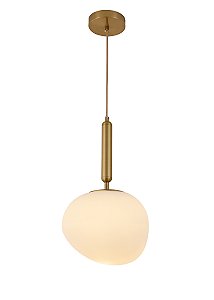 Pendente 23×18cm E27 1 Lâmpada Metal Bronze e Vidro Branco com Cabo de 1,5m