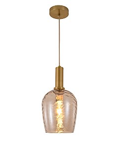 Pendente de Metal Bronze e Vidro Conhaque 18×24CM com Soquete E27 e Cabo de 2M