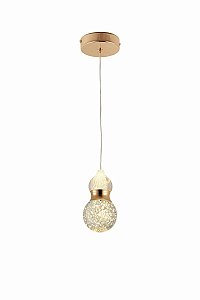 Pendente de Metal Dourado e Cristal 5W 3000K Bivolt com Cabo de 2m