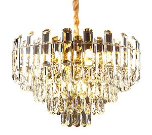 Pendente de Metal Dourado e Cristal Transparente com 11 Lâmpadas E14 55x36cm