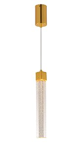 Pendente de Metal Dourado e Cristal 5W 3000K Bivolt com Cabo de 1,5m 3,5×50CM