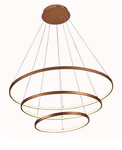 Pendente LED Redondo Triplo 90W 3000K Alumínio Dourado Fosco
