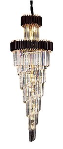 Pendente de Cristal Transparente com 22 Lâmpadas E14 em Metal Preto 65×180CM