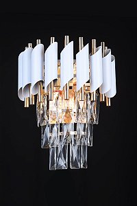 Arandela de Parede 24×31×14cm E14×2 Metal Branco com Cristal Transparente