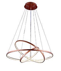 Pendente LED 3 Anéis 40cm 60cm 80cm 90W 3000K 9000LM Bivolt Alumínio Rosé e Silicone Cabo 2,5m