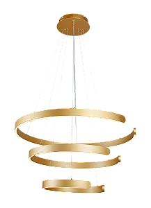 Pendente LED Triplo 94W 3000K 9400LM Bivolt Alumínio Dourado e Silicone com Aros de 40cm, 60cm e 80cm e Cabo de 4m