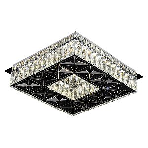 Plafon de Sobrepor LED Quadrado 35cm 32W 3000K Bivolt Inox Cromado com Cristal Transparente