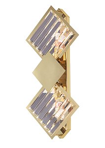 Arandela de Parede 24x50cm em Metal Bronze e Vidro Transparente para 2 Lâmpadas E14