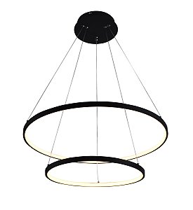 Pendente LED Redondo Duplo 45W 3000K 5000lm Bivolt Alumínio Preto e Silicone com Cabo de 2m