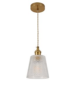 Pendente de Metal Bronze e Vidro Transparente E27 13×12cm com Cabo de 1,3m