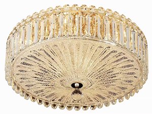 Plafon Redondo de Sobrepor 50×22CM para 9 Lâmpadas E14 em Metal Dourado e Cristal
