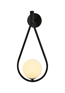 Arandela de Parede 17×40cm G9×1 em Metal Preto e Vidro Branco 12cm