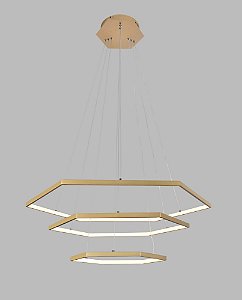 PENDENTE HEXAGONAL LED 40×60×80CM 70W 3000K 3500LM BIVOLT ALUMINIO DOURADO+SILICONE  CABO:2M