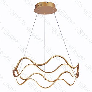 LUSTRE PENDENTE LED ONDAS DOURADO MODERNO 60CM 88W 3000K 6600LM BIVOLT ALUMINIO DOURADO E SILICONE  CABO:1,5M
