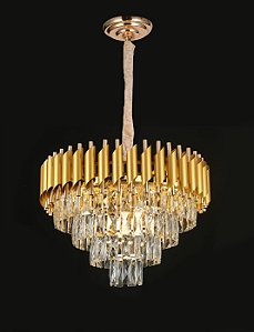 Pendente de Teto E14 8 Lâmpadas Metal Dourado com Cristal Transparente