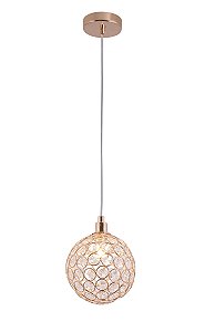 Pendente de Metal Dourado e Cristal 12cm com Soquete G9 e Cabo de 1,5m