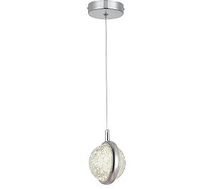Pendente de Teto LED 7W 3000K Bivolt Metal Cromado e Cristal com Cabo de 1,5m