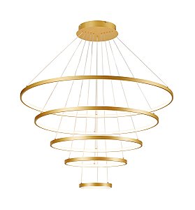 Pendente de Teto LED 188W 3000K 18800lm Bivolt Alumínio Dourado e Silicone com Anéis de 20cm a 100cm