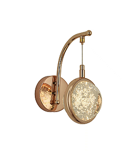 Arandela de Parede LED 7W 3000K 700lm Bivolt em Metal Dourado e Cristal