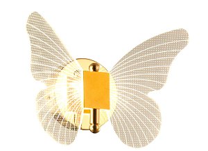 Arandela Mini Borboleta 6W 3000K Bivolt Metal Dourado e Acrílico