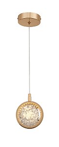 Pendente de Teto LED 6W 3000K Bivolt Metal Dourado e Cristal com Cabo de 2m