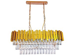 Pendente de Metal Dourado e Cristal Transparente para 8 Lâmpadas E14