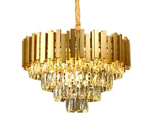 Pendente de Teto de Cristal 9 Lâmpadas E14 Metal Dourado e Cristal Transparente